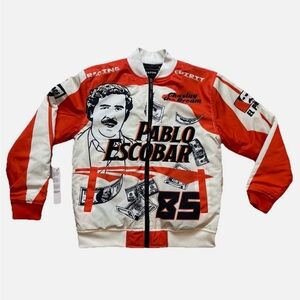Reason Orange and White Pablo Escobar Racing Bomber Jacket